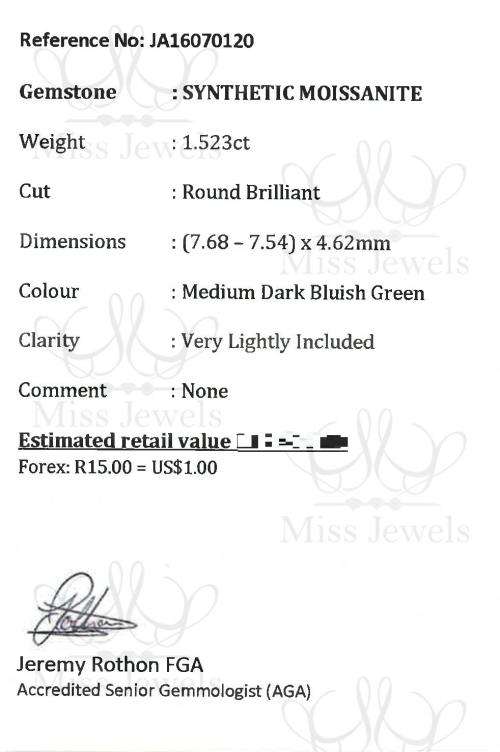 1.523ct Bluish Green Moissanite