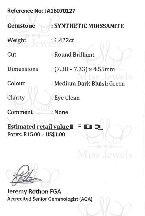 1.422ct Bluish Green Moissanite