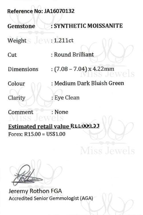 1.211ct Bluish Green Moissanite