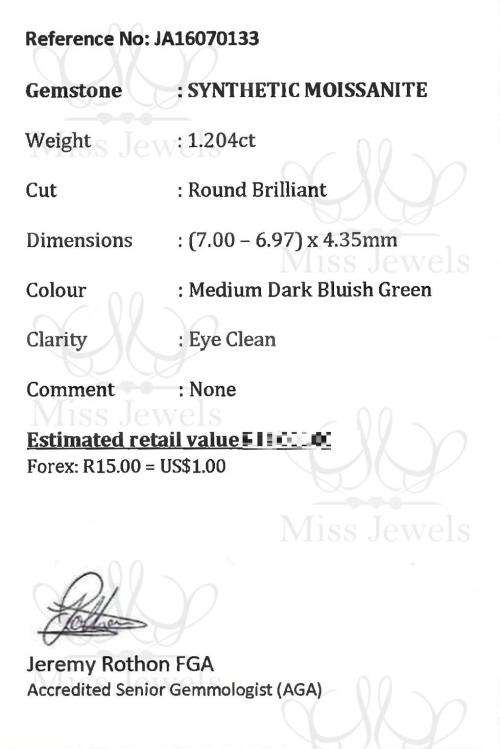 1.204ct Bluish Green Moissanite