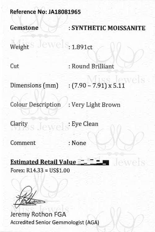 1.891ct Very Light Brown Moissanite