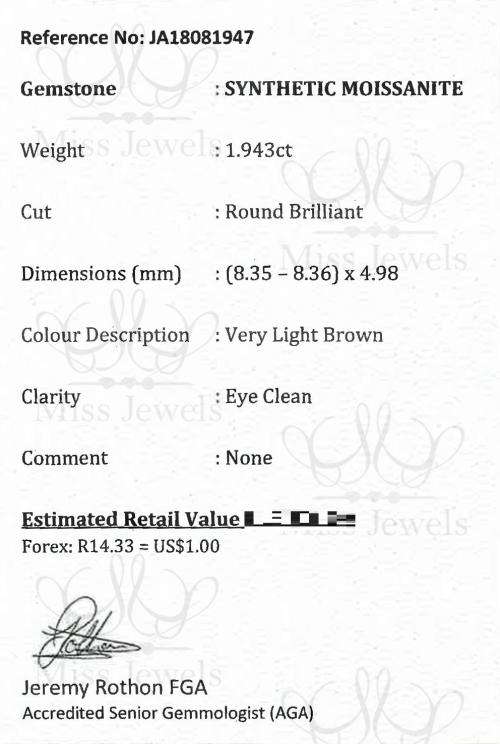 1.943ct Very Light Brown Moissanite