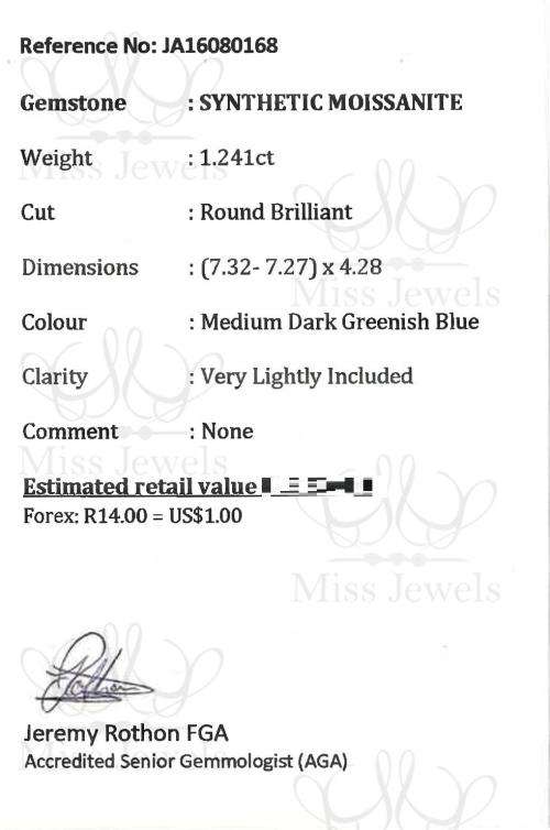 1.241ct Greenish Blue Moissanite
