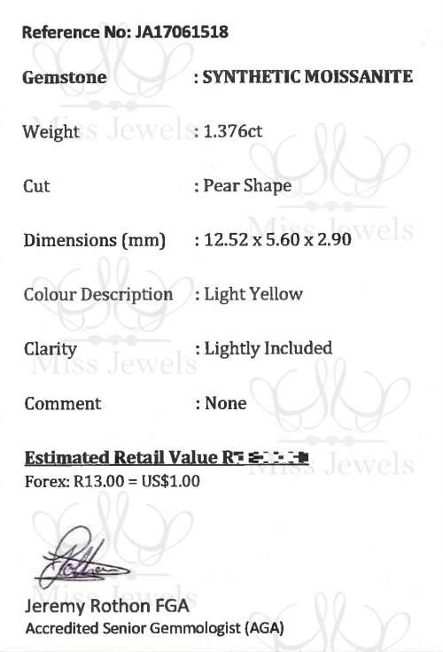 1.376ct Light Yellow Moissanite
