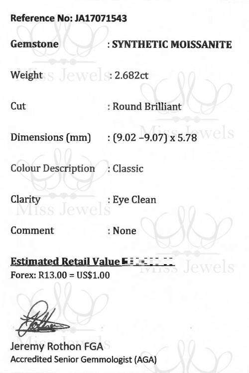 Certified 2.682ct Classic Moissanite