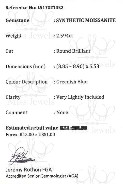 2.594ct Greenish Blue Moissanite Stone