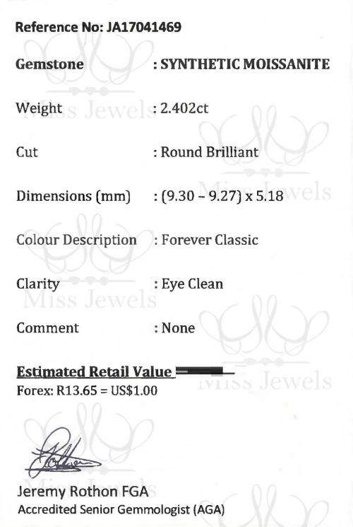 Certified 2.402ct Forever Classic Moissanite