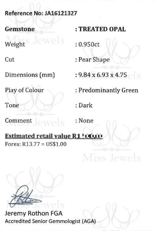 0.950ct Pear Cut Treated Opal