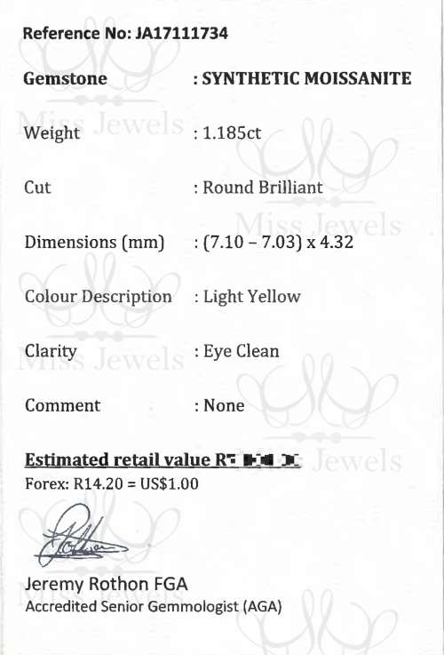 1.185ct Light Yellow Moissanite
