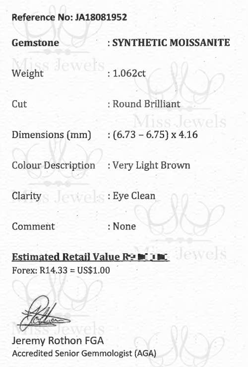 1.062ct Very Light Brown Moissanite