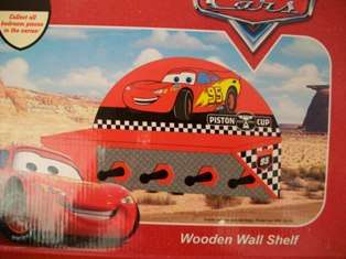 CARS mcqueen WALL SHELF WITH HOOKS - 40 CM WIDE X 10CM DEEP X 28CM HIGH