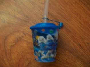 SMURFS PLASTIC CUP WITH STRAW - 3D PIC 8.5CM