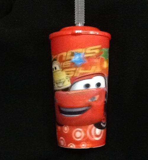 CARS LIGHTNING MCQUEEN PLASTIC CUP WITH STRAW - 3D PIC - 14cm - great party favor