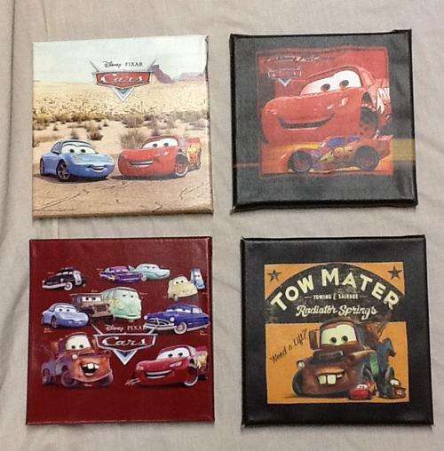 Cars lightning McQueen set of 4 canvas art - good condition - 20x20cm