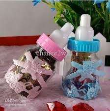 Small blue baby bottles - baby shower decor