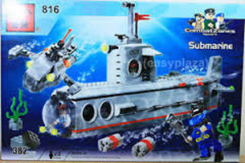 Building bricks - fits with legos - combat series army submarine set - 382 pieces , 4 soldiers