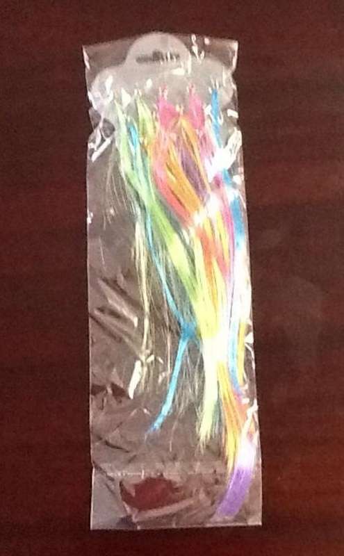 Colored fake hair strip clip ons - multi colors - great party favor - 12 clips in each pack