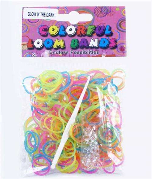 Rainbow loom bands - make your own bracelets  - glow in the dark mixed colors
