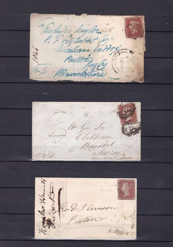 GREAT BRITAIN VICTORIA 1846-47 One Penny Red 3x small size posted envelopes