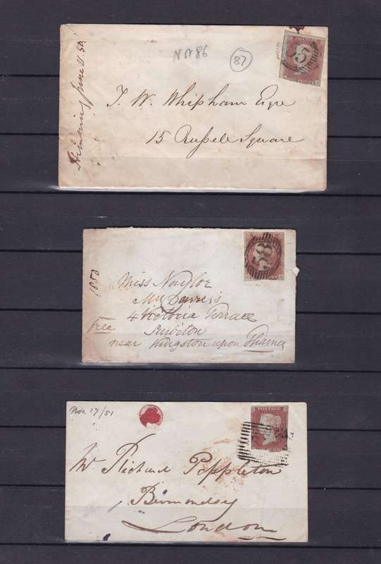 GREAT BRITAIN VICTORIA 1850-52 One Penny Red 5x small size posted envelopes