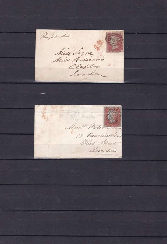GREAT BRITAIN VICTORIA 1850-52 One Penny Red 5x small size posted envelopes