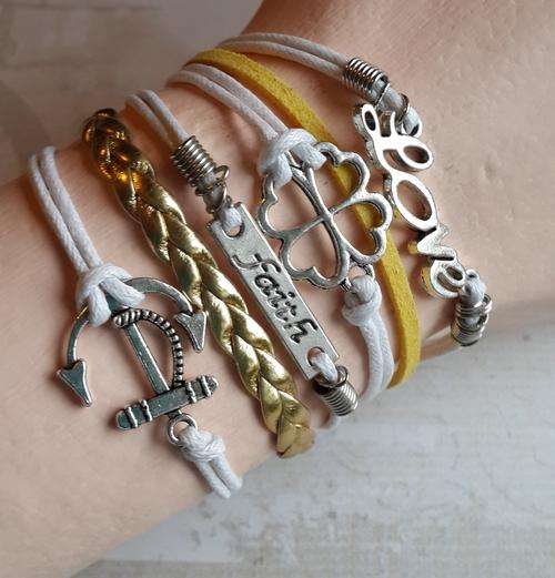 Infinity Bracelet - Faith, Four Leaf Clover, Love & Anchor