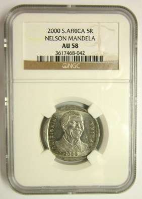 MANDELA NGC GRADED AU55 and AU58 YEAR 2000 SMILY R5 COIN COMBO
