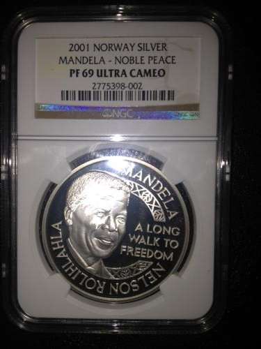 MANDELA NGC GRADED 2001 NORWAY SILVER NOBEL LAURETTE PF69 ULTRA CAMEO