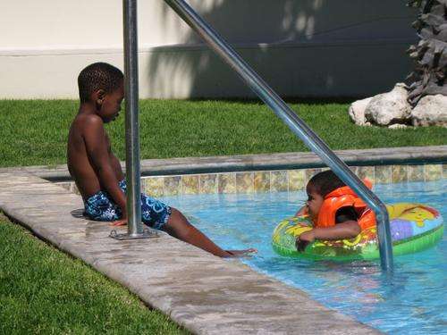At one of the pools at Port Wen Marina