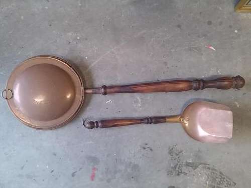 vintage 1800s  copper bed warmer & spade c.c.c.