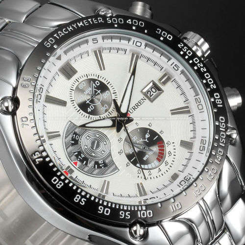 CURREN Men Fashion Military Stainless Steel Analog Date Sport Quartz Wrist Watch