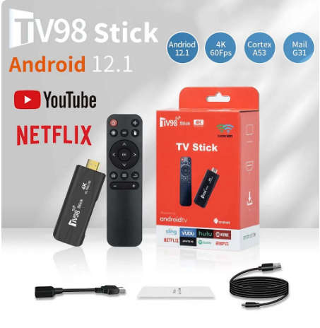 TV98 TV Stick 4K Smart Android 12.1 TV Box 2.4G 5G WiFi Smart TV Box Network Media Player