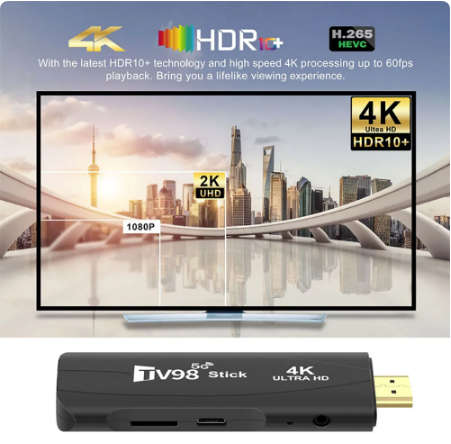 TV98 TV Stick 4K Smart Android 12.1 TV Box 2.4G 5G WiFi Smart TV Box Network Media Player