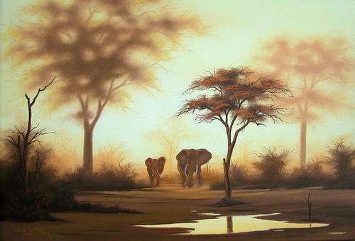 DANE WILLERS Original Oil: Sunset Elephant