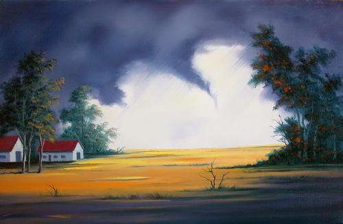 DANE WILLERS Original: Storm over Farmstead.  LOW OPENING PRICE!! Gallery RETAIL Framed: R12500.00