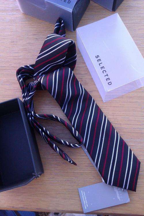 black with red and white  tie 100% silk