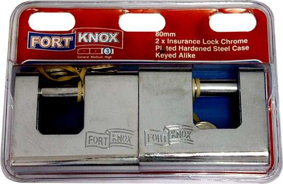 FORT KNOX INSURANCE Chrome Plated Hardened Steel Case 80mm Keyed Alike Quantity 2