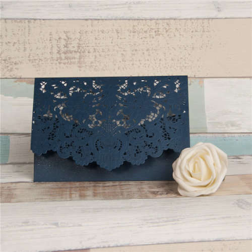 10 PCS Elegant Laser Cut Wedding Invitation card Navy Blue