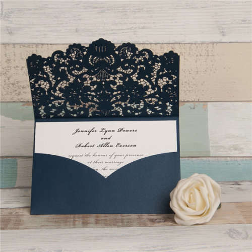 10 PCS Elegant Laser Cut Wedding Invitation card Navy Blue