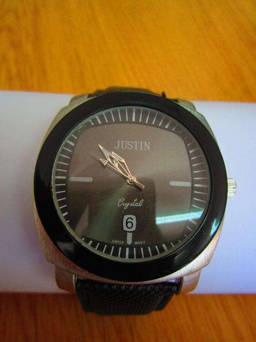 Black Leather Justin Crystal Men's/Boy's Watch