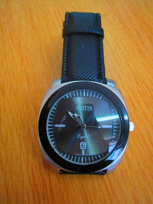 Black Leather Justin Crystal Men's/Boy's Watch