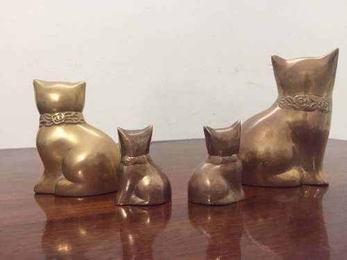Set of 4 Vintage brass cat ornaments (Large 120mm, Small 60mm in Hight)