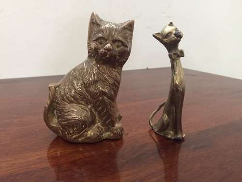 Set of 2 Vintage brass cat ornaments (Large 110mm, Small 100mm in Hight)