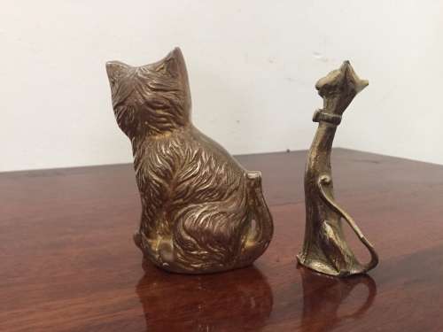 Set of 2 Vintage brass cat ornaments (Large 110mm, Small 100mm in Hight)