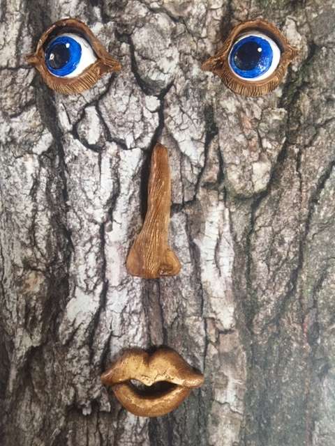 Handmade Tree face clay sculpture - Wall /  Tree decal
