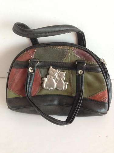 Little girls faux leather handbag with cat detail