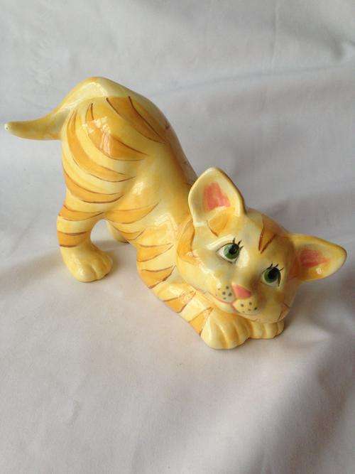 Hand painted ceramic yellow cat ornament