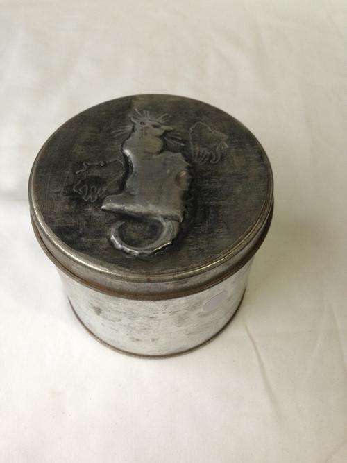 Pewter decorated tin with cat detail