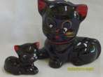 Black ceramic cat and kitten ornaments