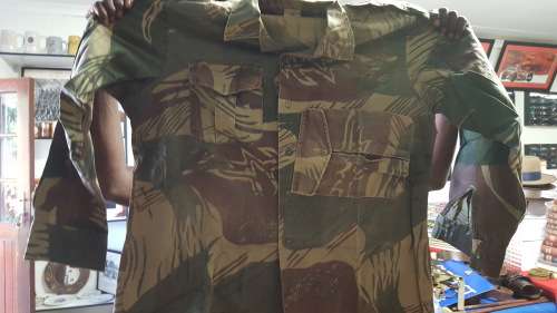 RHODESIA; LONG SLEEVED CAMO SHIRT WITH UNUSUAL POCKET ADDITION